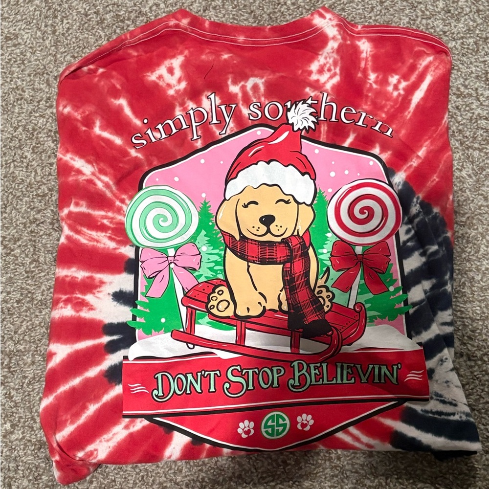 Simply Southern Red Tie-Dye Holiday Puppy Long Sleeve Tee